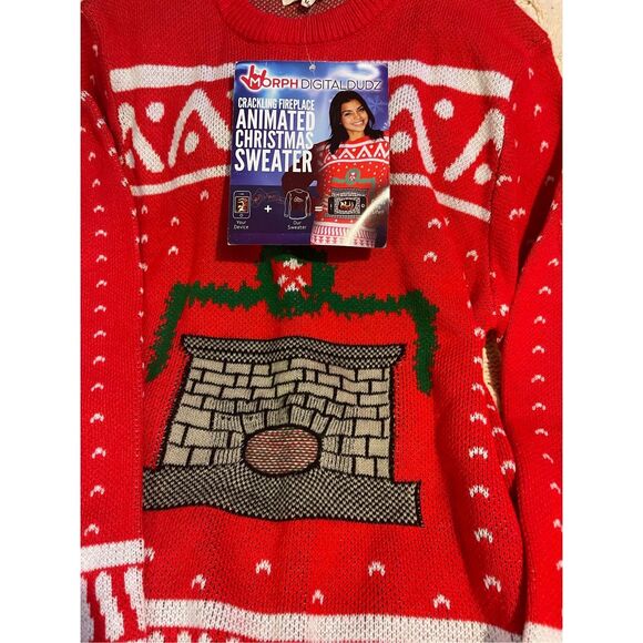 Morph Digital Dudz Ulgy Sweater Crackling Fireplace Animated Christmas Sweater M - Picture 2 of 6